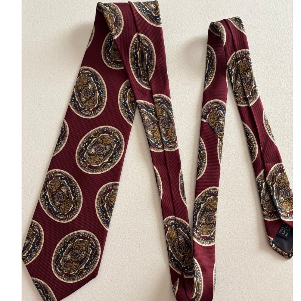Muse's Atlanta Silk Necktie Hand Sewn Made‎ In USA Burgundy Paisley Pattern VTG - Picture 8 of 12